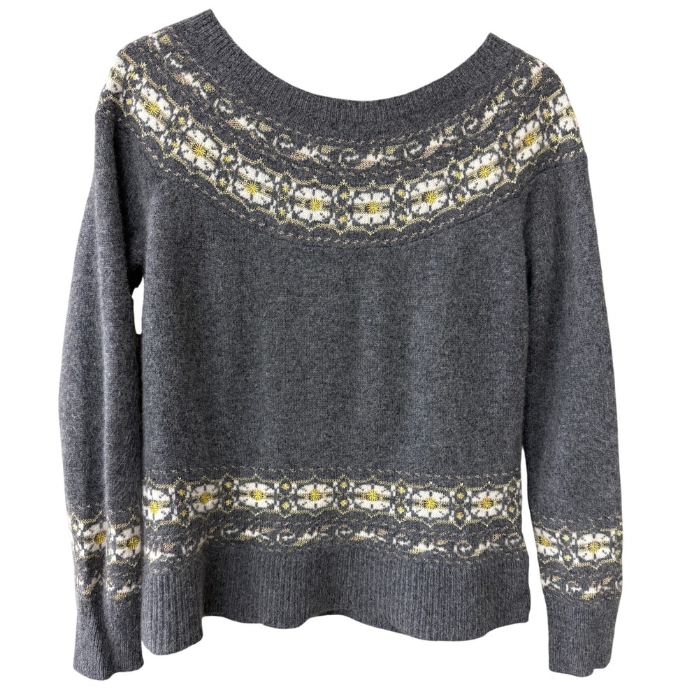 Sundance Gray Fair Isle Wool Sweater with Cream and Yellow Accents